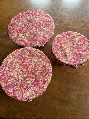 Set of 3 Pink Paisley Stretch Bowl Covers